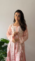 Load image into Gallery viewer, Women's Lakhnavi Handcrafted Muslin Chikankari Kurti - HONC0358944