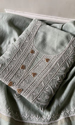 将图像加载到图库查看器中， Mehr Women&#39;s Lakhnavi Handcrafted Maheshwari Mul Chanderi Unstitched Kurta And Dupatta Set- HONC0286684
