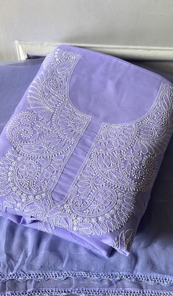 Women's Lakhnavi Handcrafted Cotton Unstitched Chikankari Suit Material - HONC0360788