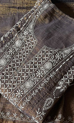 Load image into Gallery viewer, Women's Lakhnavi Handcrafted Tissue Chanderi Semi - Stitched Chikankari Kurta Dupatta Set - HONC0271314