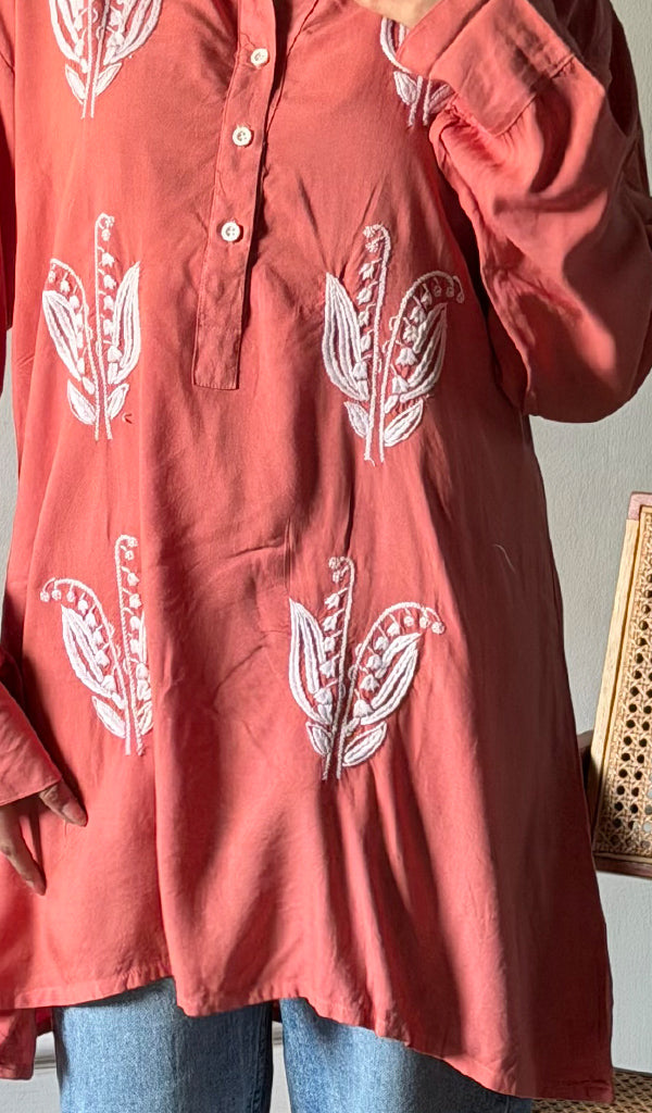 Lakhnavi 手工制作的 Chikankari 棉质上衣 - HONC0111283