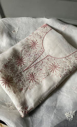 将图像加载到图库查看器中， Women&#39;s Lakhnavi Handcrafted Pure Organza Chikankari Unstitched Kurta And Dupatta Set- HONC0297177
