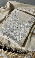 Load image into Gallery viewer, Women's Lakhnavi Handcrafted Tissue Chanderi Unstitched Kurta And Dupatta Set - HONC0267132