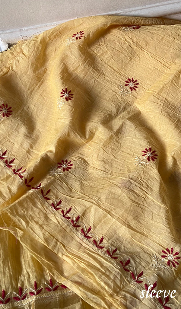 Women's Lakhnavi Handcrafted Chanderi Silk Unstitched Chikankari Full Suit - HONC0369251