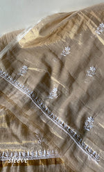 Load image into Gallery viewer, Women's Lakhnavi Handcrafted Tissue Chanderi Unstitched Chikankari Kurta And Dupatta Set - HONC0332082