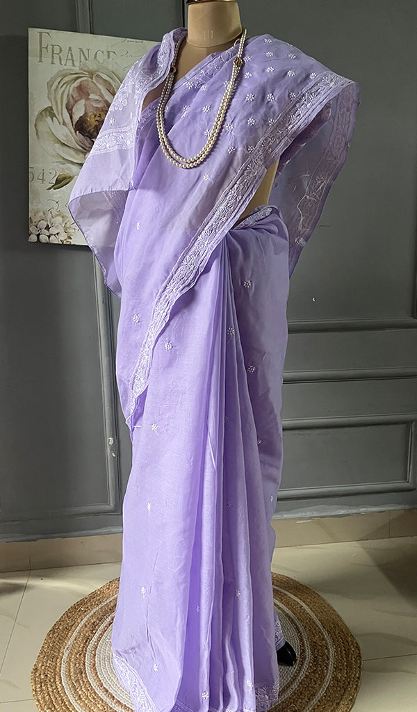 Fairoz Women's Lakhnavi Handcrafted Cotton Chikankari Saree - HONC0311931