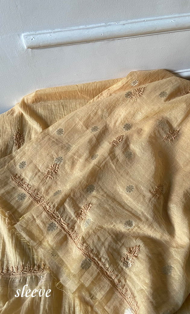 Women's Lakhnavi Handcrafted Mul Chanderi Unstitched Chikankari Full Suit Material - HONC0316860