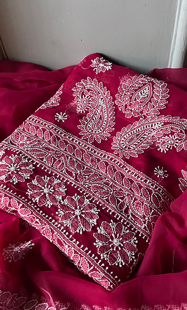 Women's Lucknowi Handcrafted Faux-Georgette Chikankari Suit Material - HONC0311926
