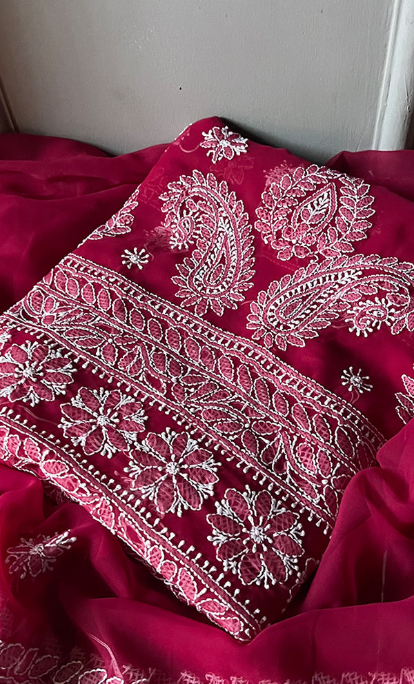 Women's Lucknowi Handcrafted Faux-Georgette Chikankari Suit Material - HONC0311926