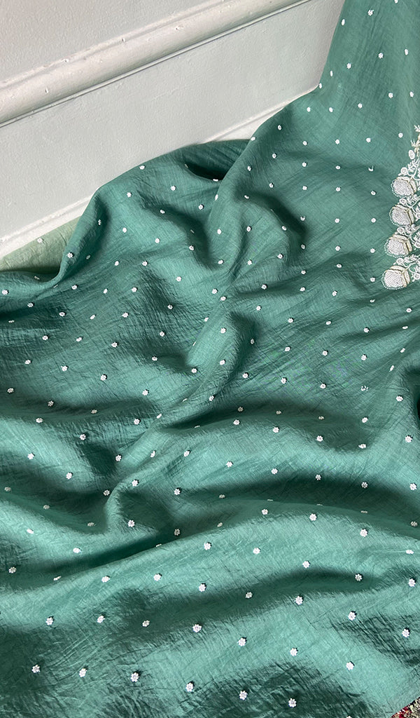 Jazba Women's Lakhnavi Handcrafted Mul Chanderi Unstitched Kurta And Dupatta Set - HONC0353911