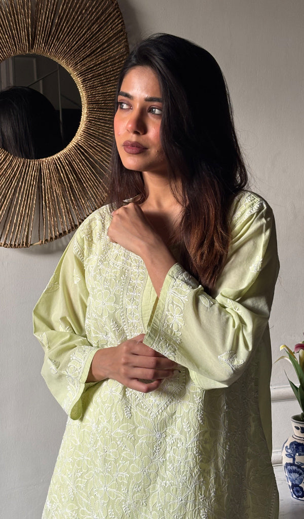 Women's Lakhnavi Handcrafted Cotton Chikankari Kurti - HONC0352380