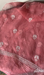 Load image into Gallery viewer, Women's Lakhnavi Handcrafted Pure Organza Chikankari Unstitched Kurta And Dupatta Set- HONC0335079