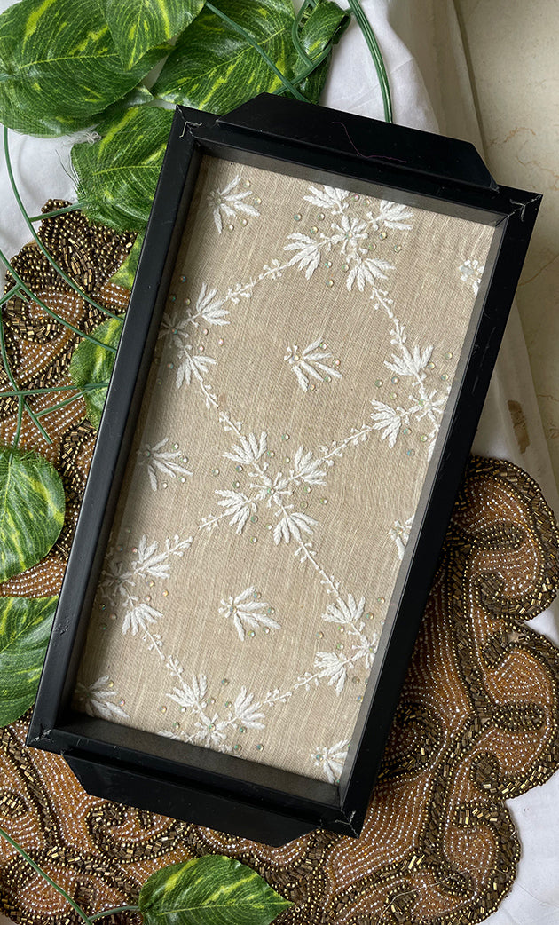 Handcrafted Chikankari Tray with Two Coasters – Wooden Frame - HONC0310960