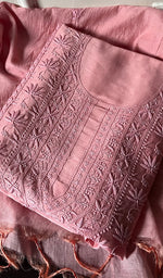 Load image into Gallery viewer, Women&#39;s Lucknowi Handcrafted Chanderi Silk Chikankari Full Suit Material - HONC0265291
