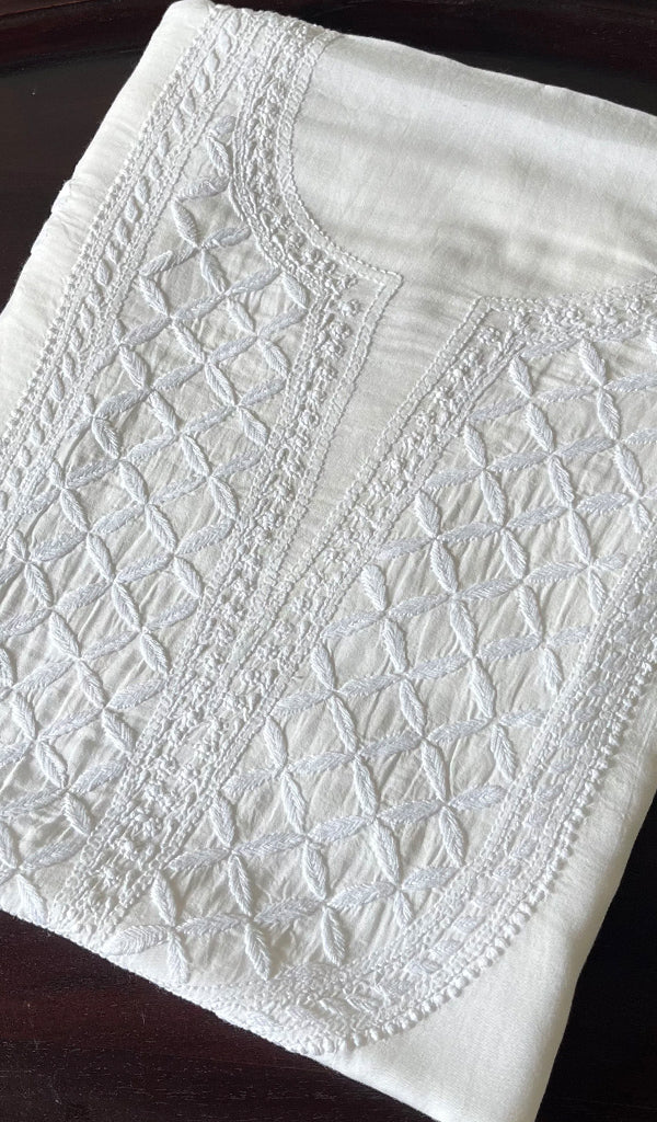 Women's Lakhnavi Handcrafted Modal Cotton Chikankari Unstitched Kurti Fabric - HONC0242109
