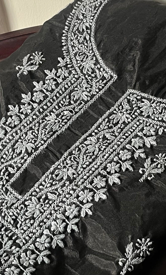 Charvi Women's Lakhnavi Handcrafted Organza Chikankari Unstitched Kurti Fabric - HONC0336177