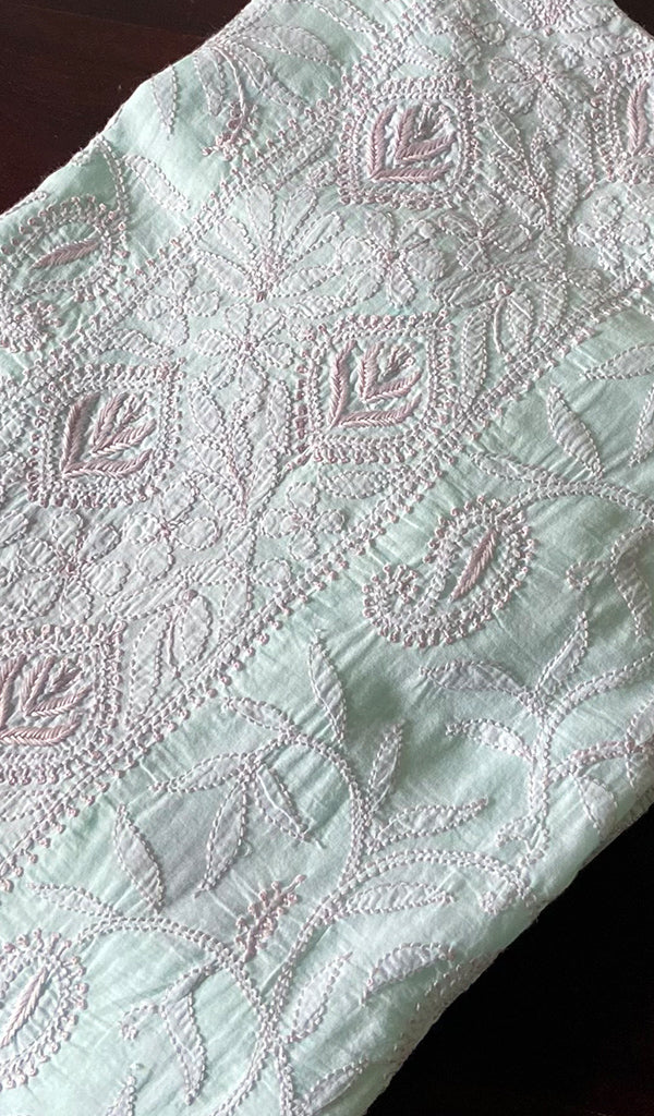 Women's Lakhnavi Handcrafted Cotton Chikankari Semi Stitched Kurti Fabric - HONC0348849