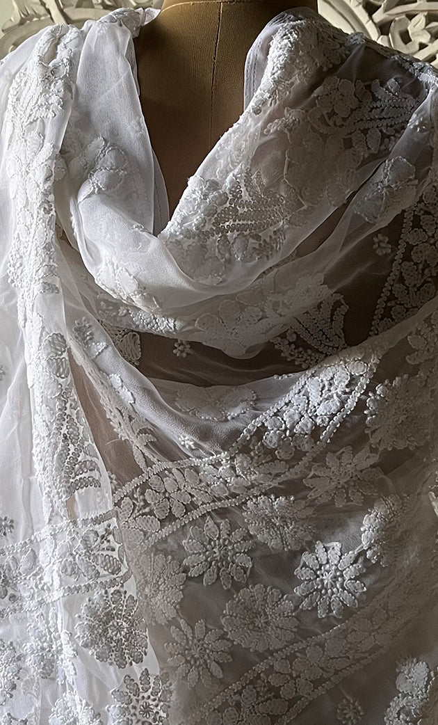 Women's Lucknowi Handcrafted  Faux-Georgette Chikankari Saree - HONC0228974