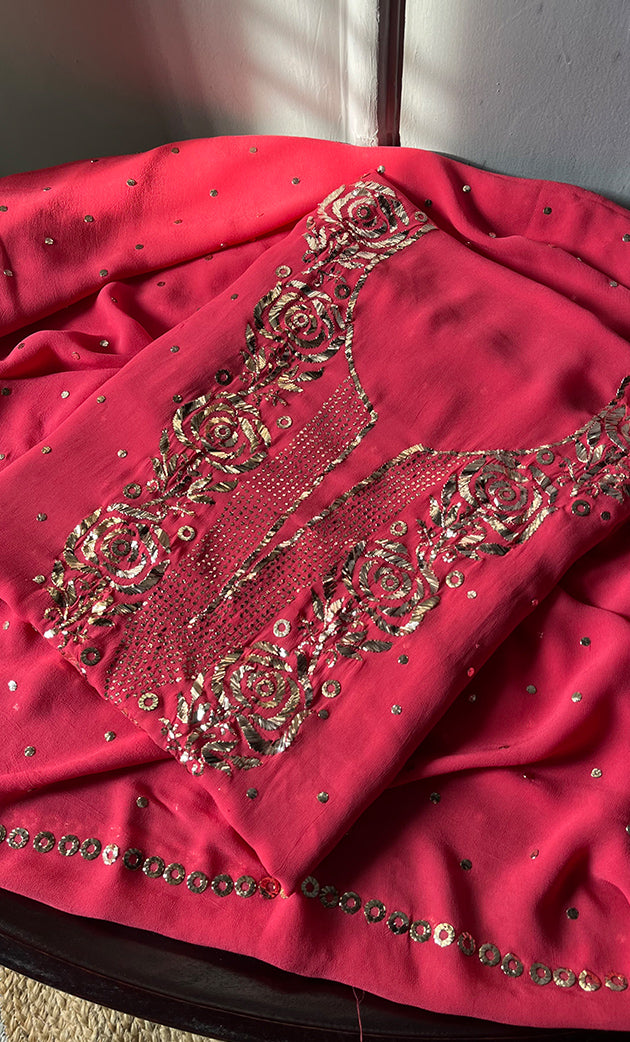 Women's Lakhnavi Handcrafted Viscose Georgette Chikankari Full Suit Material - HONC0301676