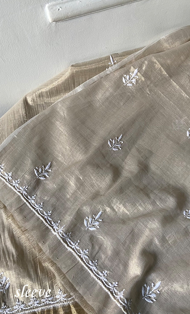 Women's Lakhnavi Handcrafted Tissue Chanderi Unstitched Chikankari Kurta And Dupatta Set - HONC0339371