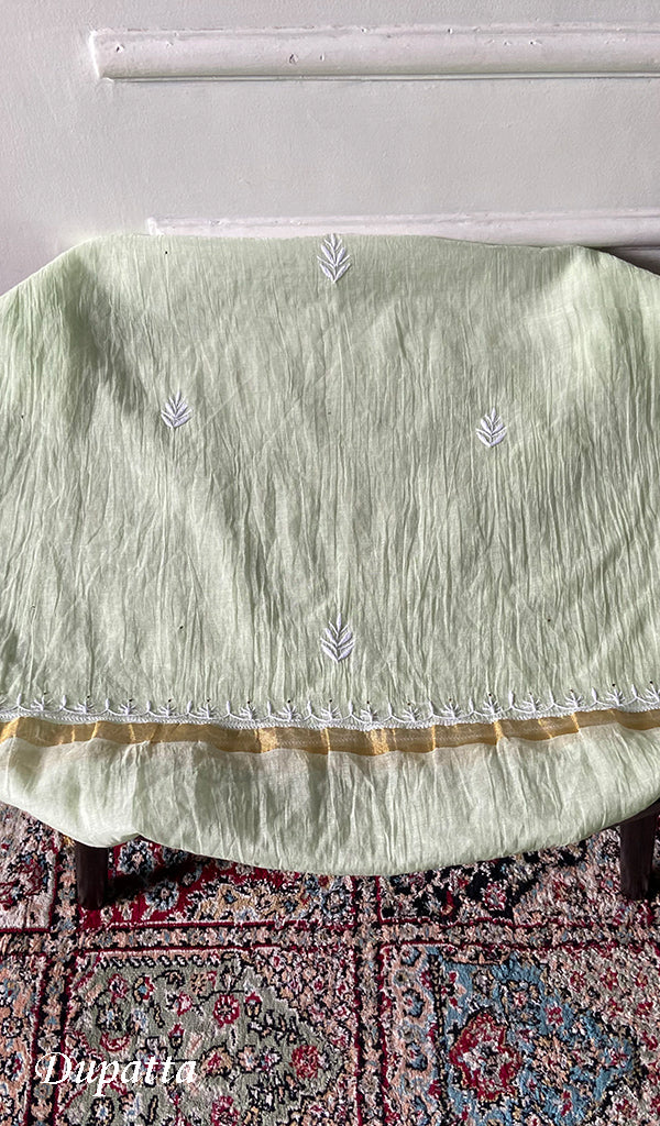 Women's Lakhnavi Handcrafted Mul Chanderi Unstitched Chikankari Full Suit - HONC0367574
