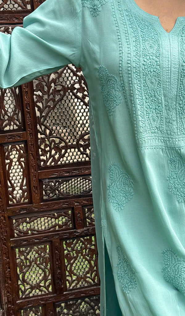 Women's Lakhnavi Handcrafted Modal Cotton Chikankari Kurta Dupatta And Palazzo Set - HONC0247742