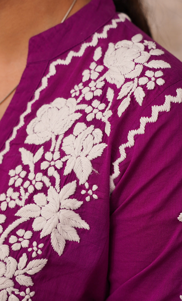 khayal Women's Lakhnavi Handcrafted Cotton Chikankari Kurti And Plazzo Set - HONC0323928