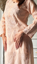 Load image into Gallery viewer, Women's Lucknowi Handcrafted Mul Chanderi Chikankari Kurti - HONC0308031