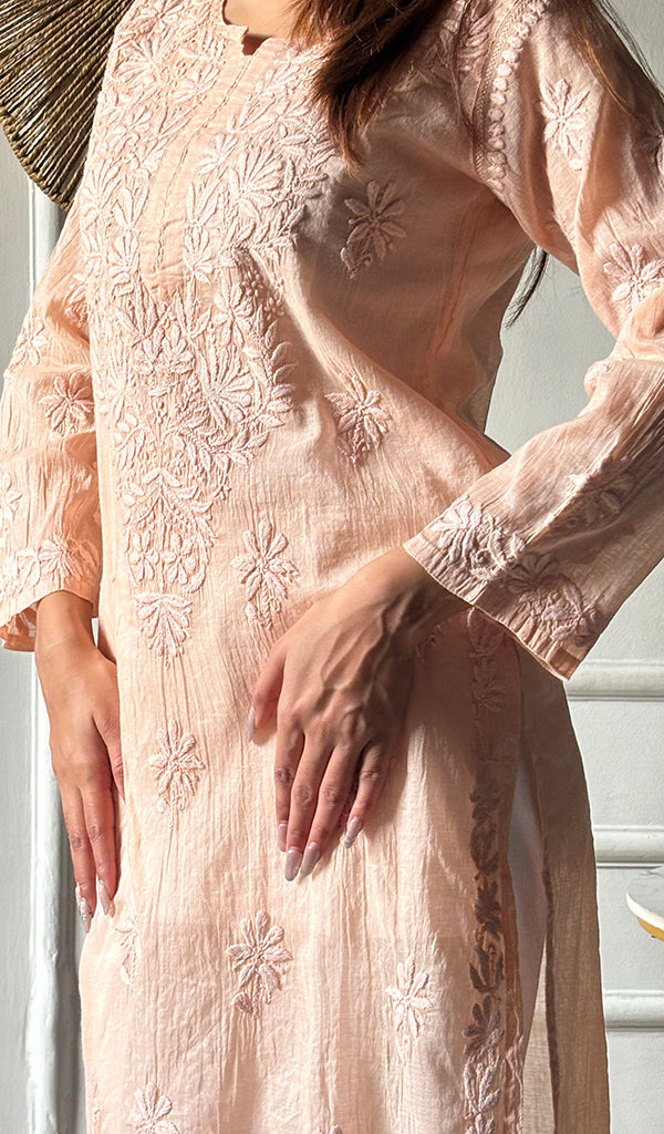 Women's Lucknowi Handcrafted Mul Chanderi Chikankari Kurti - HONC0308031