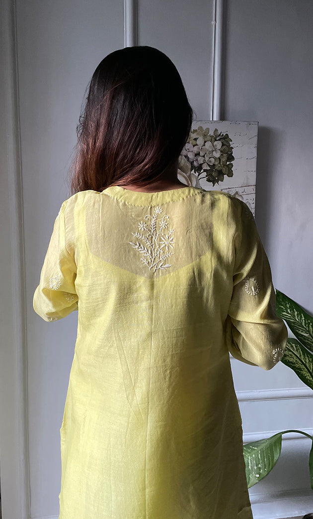 Amayra Women's Lucknowi Handcrafted Maheshwari Mul Chanderi Chikankari Kurti - HONC0300055