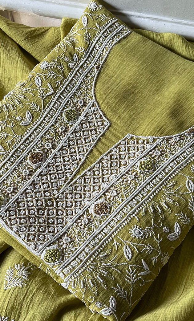 Mehr Women's Lakhnavi Handcrafted Maheshwari Mul Chanderi Kurta And Dupatta Set - HONC0285393