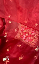 Load image into Gallery viewer, Women's Lakhnavi Handcrafted Pure Organza Chikankari Unstitched Kurta And Dupatta Set- HONC0335374