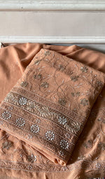 Load image into Gallery viewer, Women's Lakhnavi Handcrafted Pure Silk Georgette Chikankari Kurta And Dupatta Set - HONC0271654