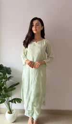 Load image into Gallery viewer, Women's Lakhnavi Handcrafted Modal Cotton Chikankari Kurti And Plazzo Set - HONC0371337