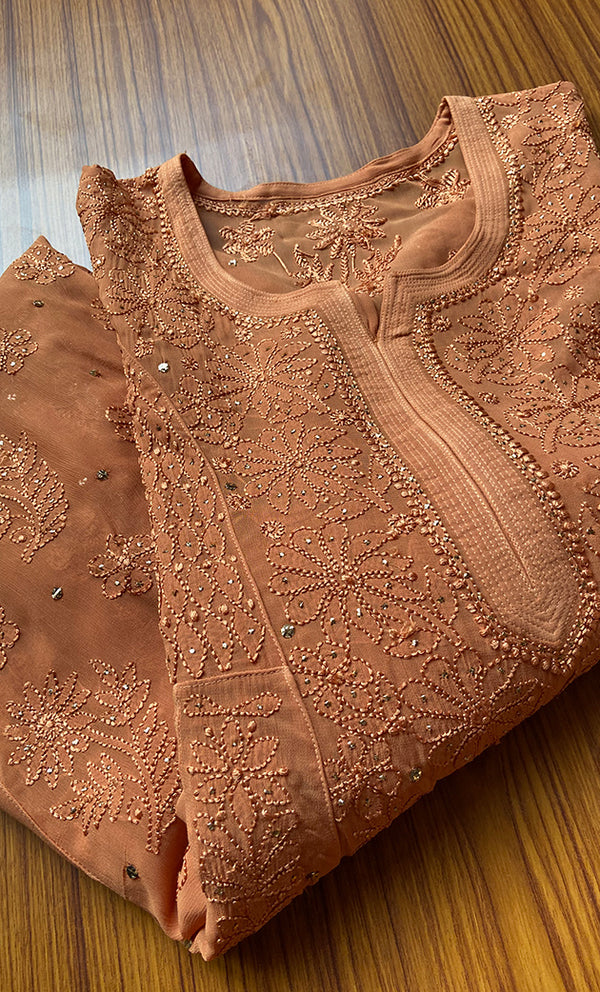 Nilofar Women's Lakhnavi Handcrafted Viscose Georgette Chikankari Anarkali - HONC0283022
