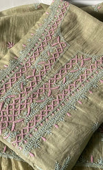 Load image into Gallery viewer, Women's Lakhnavi Handcrafted Mul Chanderi Unstitched Chikankari Full Suit Material - HONC0316855