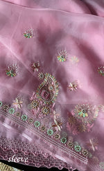 将图像加载到图库查看器中， Women&#39;s Lakhnavi Handcrafted Pure Organza Silk Chikankari Unstitched Full Suit Material - HONC0267232
