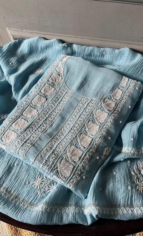 Women's Lakhnavi Handcrafted Mul Chanderi Unstitched Kurta And Dupatta Set - HONC0307416