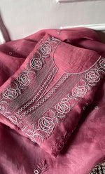 Load image into Gallery viewer, Women&#39;s Lakhnavi Handcrafted Pure Organza Chikankari Unstitched Kurta And Dupatta Set- HONC0314168
