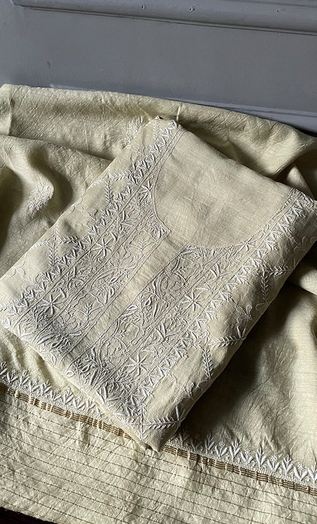 Women's Lakhnavi Handcrafted Munga Silk Chikankari Kurta And Dupatta Set- HONC0278876