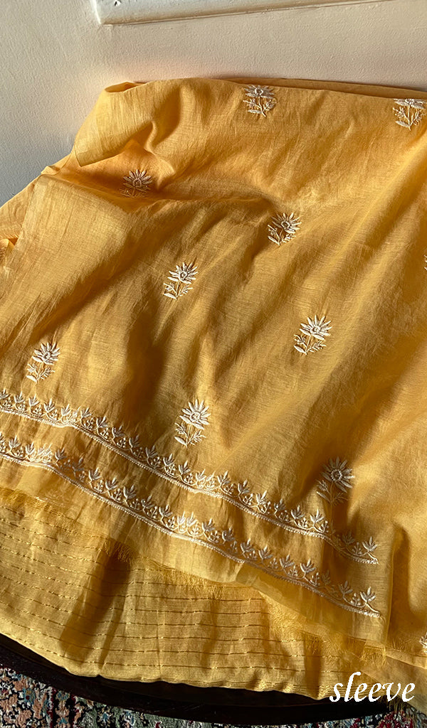 Women's Lakhnavi Handcrafted Mul Chanderi Unstitched Chikankari Full Suit Material - HONC0338250