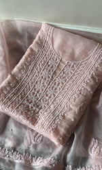 Load image into Gallery viewer, Women&#39;s Lakhnavi Handcrafted Organza Chikankari Unstitched Full Suit Material - HONC0271220
