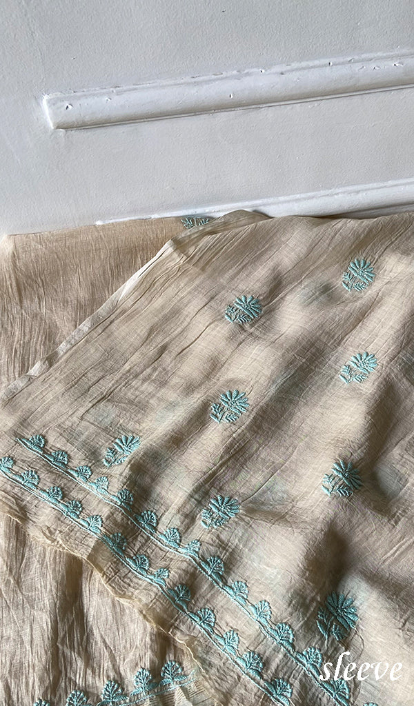Women's Lakhnavi Handcrafted Mul Chanderi Unstitched Chikankari Full Suit - HONC0334733