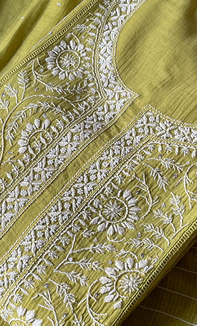 Women's Lakhnavi Handcrafted Maheshwari Mul Chanderi Semi - Stitched Kurta And Dupatta Set - HONC0301239