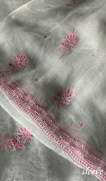 Load image into Gallery viewer, Rose Women's Lakhnavi Handcrafted Pure Organza Chikankari Unstitched Kurta And Dupatta Set- HONC0368733