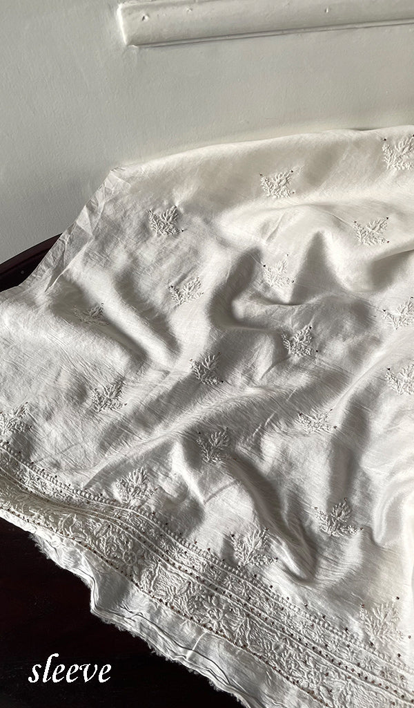 Women's Lucknowi Handcrafted Chanderi Silk Unstitched Chikankari Kurta and Dupatta Set- HONC0276219