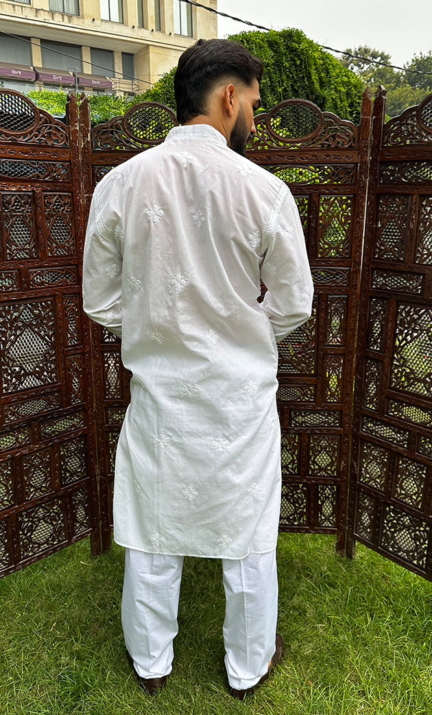 Men's Lucknowi Handcrafted Cotton Chikankari Kurta - HONC0295480
