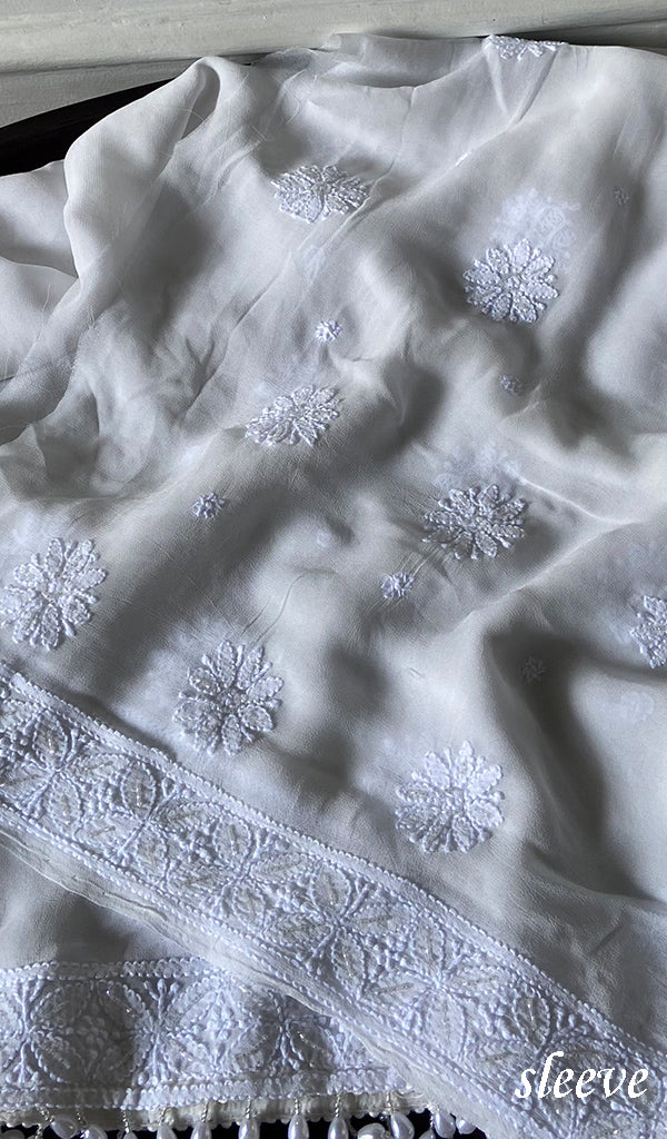 Women's Lucknowi Handcrafted Viscose Georgette Unstitched Chikankari Kurta and Dupatta Set- HONC0341943