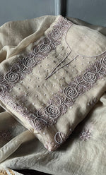 Load image into Gallery viewer, Women&#39;s Lakhnavi Handcrafted Pure Organza Chikankari Unstitched Kurta And Dupatta Set- HONC0306597
