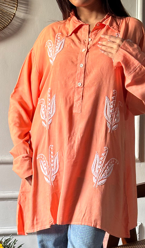 Lakhnavi 手工制作的 Chikankari 棉质上衣 - HONC0111291